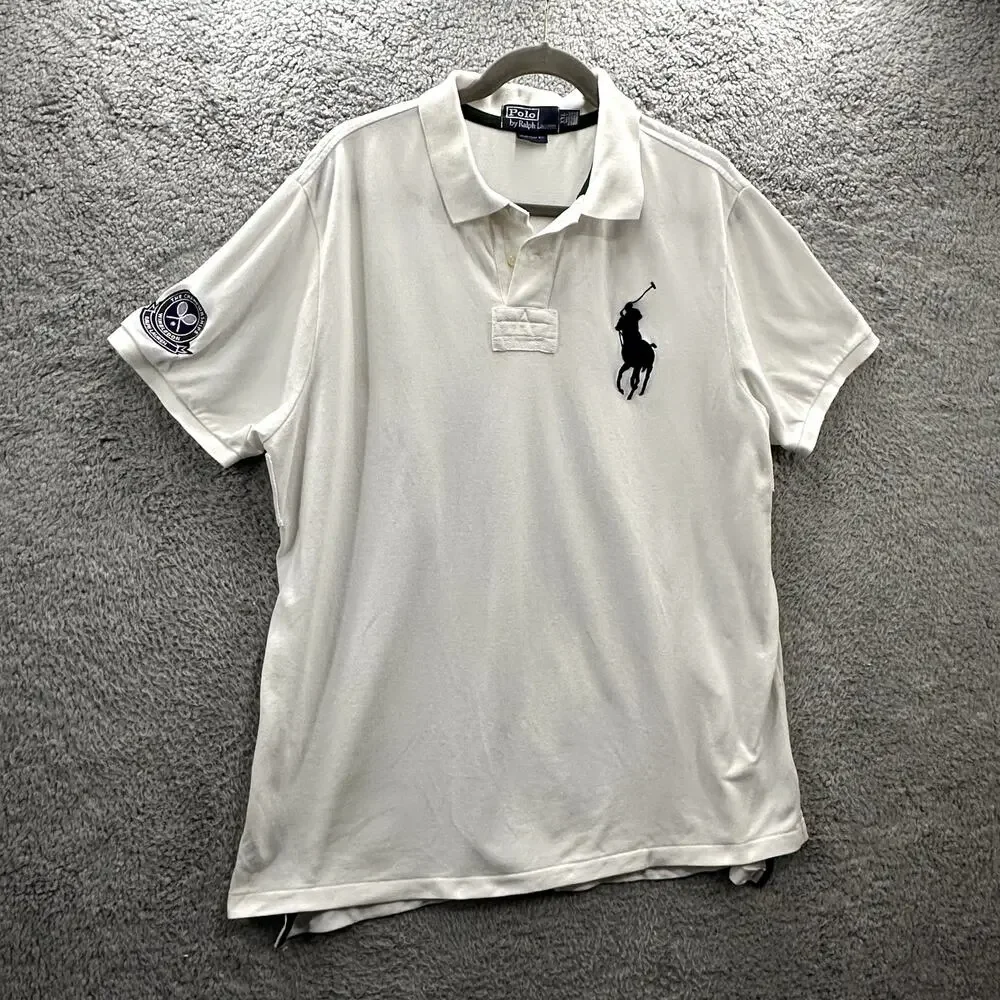 Vintage Polo Ralph Lauren 2XL White Wimbledon Polo Casual Tennis Big Pony - Picture 5 of 10